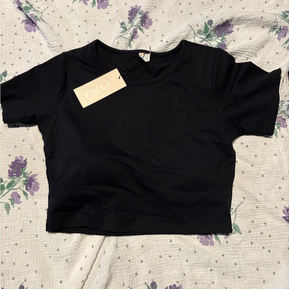 P'tula Black Fitted Crop T-Shirt Short Sleeve